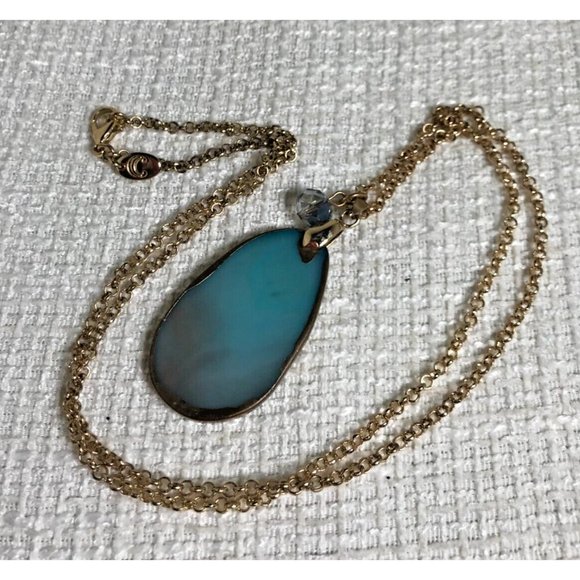 Charming Charlie Denim Blue 2" Long Stone on Gold Tone Chain Necklace - 28" - Picture 7 of 8